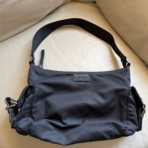 Lauren Ralph Lauren Black Nylon Shoulder Bag with Logo Strap